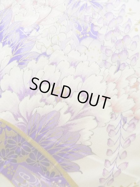 Photo8: K1222L Used Japanese women  Wisteria FURISODE long-sleeved / Silk. Peony,   (Grade B) (8)