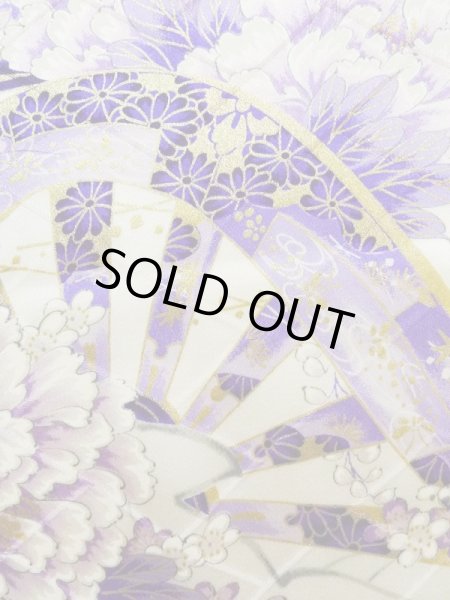 Photo9: K1222L Used Japanese women  Wisteria FURISODE long-sleeved / Silk. Peony,   (Grade B) (9)