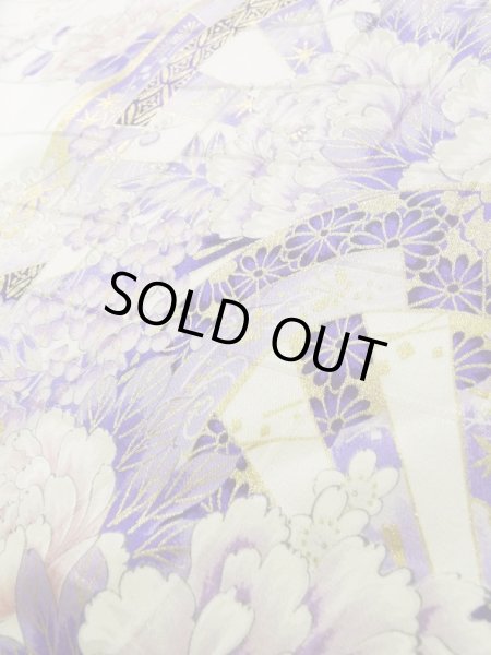 Photo10: K1222L Used Japanese women  Wisteria FURISODE long-sleeved / Silk. Peony,   (Grade B) (10)