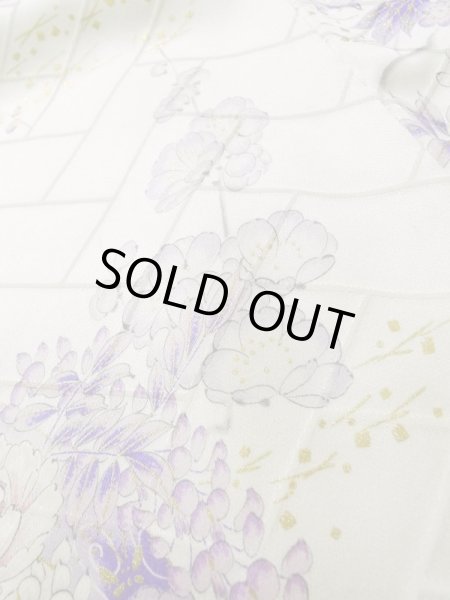 Photo11: K1222L Used Japanese women  Wisteria FURISODE long-sleeved / Silk. Peony,   (Grade B) (11)