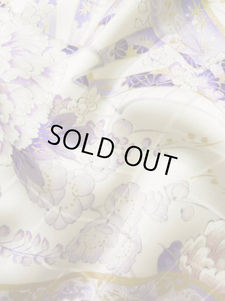 Photo13: K1222L Used Japanese women  Wisteria FURISODE long-sleeved / Silk. Peony,   (Grade B) (13)