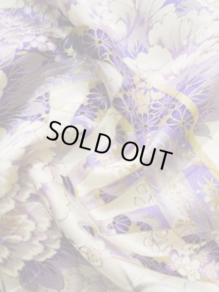 Photo14: K1222L Used Japanese women  Wisteria FURISODE long-sleeved / Silk. Peony,   (Grade B) (14)