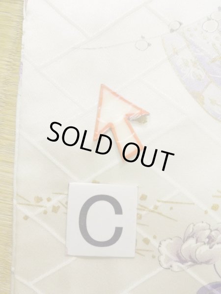 Photo18: K1222L Used Japanese women  Wisteria FURISODE long-sleeved / Silk. Peony,   (Grade B) (18)