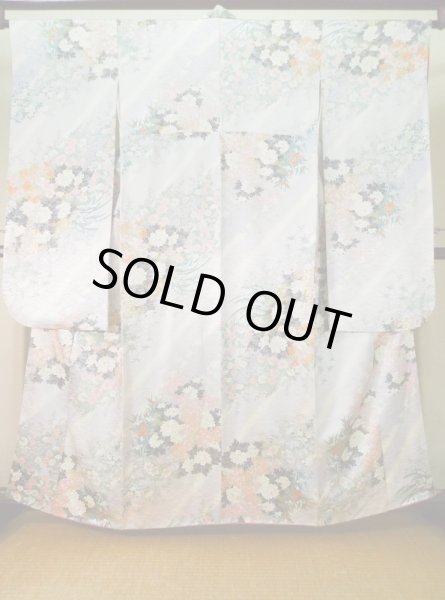 Photo2: K1222M Used Japanese womenLight  Wisteria FURISODE long-sleeved / Silk. Peony,   (Grade C) (2)