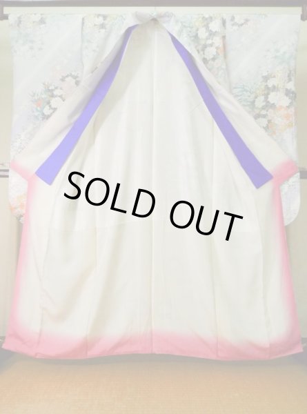 Photo3: K1222M Used Japanese womenLight  Wisteria FURISODE long-sleeved / Silk. Peony,   (Grade C) (3)