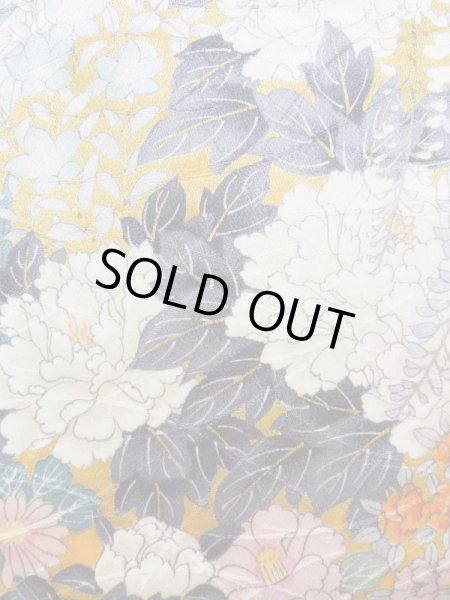 Photo9: K1222M Used Japanese womenLight  Wisteria FURISODE long-sleeved / Silk. Peony,   (Grade C) (9)
