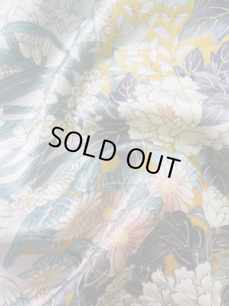 Photo14: K1222M Used Japanese womenLight  Wisteria FURISODE long-sleeved / Silk. Peony,   (Grade C) (14)