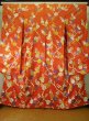 Photo2: Mint K1222O Used Japanese women  Orange FURISODE long-sleeved / Silk. UME plum bloom,   (Grade A) (2)
