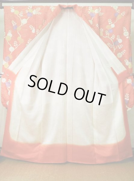 Photo3: Mint K1222O Used Japanese women  Orange FURISODE long-sleeved / Silk. UME plum bloom,   (Grade A) (3)