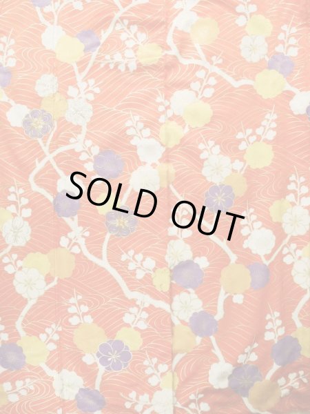 Photo4: Mint K1222O Used Japanese women  Orange FURISODE long-sleeved / Silk. UME plum bloom,   (Grade A) (4)