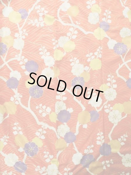 Photo5: Mint K1222O Used Japanese women  Orange FURISODE long-sleeved / Silk. UME plum bloom,   (Grade A) (5)