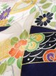 Photo15: K1222P Used Japanese women  Blue FURISODE long-sleeved / Silk. Peony, Bundle of Ribbons  (Grade B) (15)