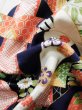 Photo17: K1222P Used Japanese women  Blue FURISODE long-sleeved / Silk. Peony, Bundle of Ribbons  (Grade B) (17)