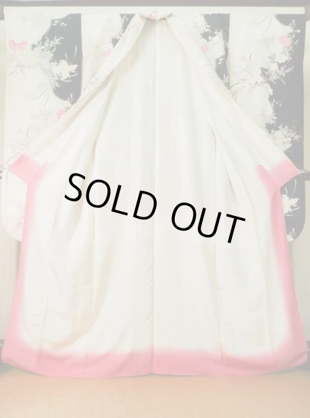 Photo3: K1222R Used Japanese women  Black FURISODE long-sleeved / Silk. Flower,   (Grade B) (3)