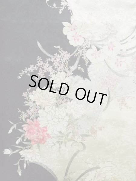 Photo5: K1222R Used Japanese women  Black FURISODE long-sleeved / Silk. Flower,   (Grade B) (5)