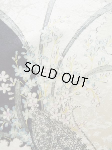 Photo10: K1222R Used Japanese women  Black FURISODE long-sleeved / Silk. Flower,   (Grade B) (10)