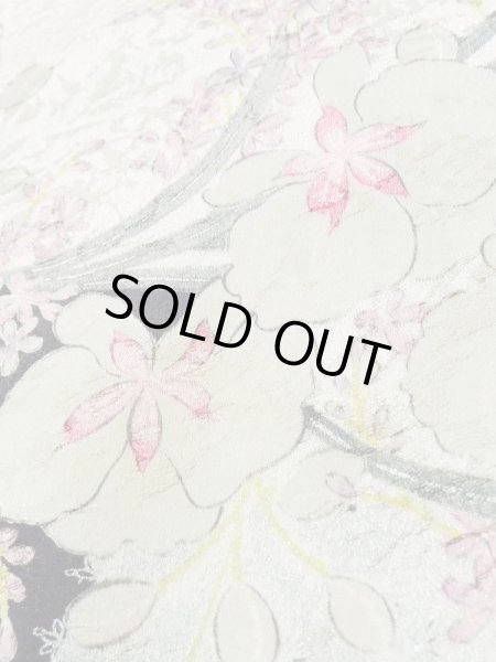 Photo14: K1222R Used Japanese women  Black FURISODE long-sleeved / Silk. Flower,   (Grade B) (14)