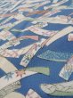 Photo7: L0119O Used Japanese womenPale  Blue KOMON dyed / Synthetic. Flower, strip paper pattern  (Grade A+) (7)