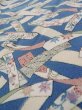Photo8: L0119O Used Japanese womenPale  Blue KOMON dyed / Synthetic. Flower, strip paper pattern  (Grade A+) (8)