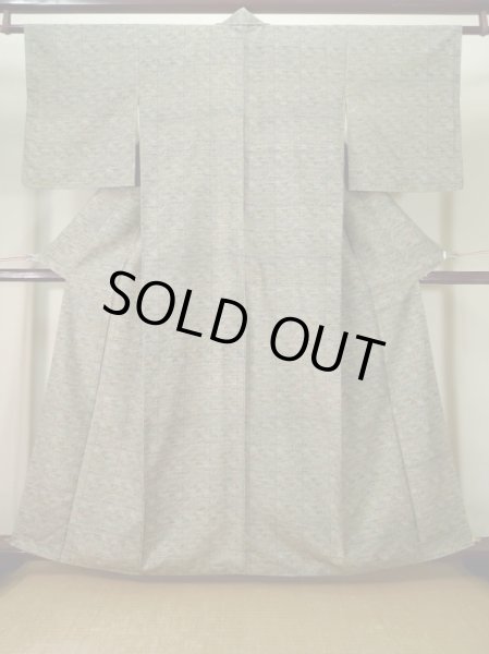 Photo1: L0119P Used Japanese womenSmoky Pale Kahki KOMON dyed / Silk. House,   (Grade A) (1)