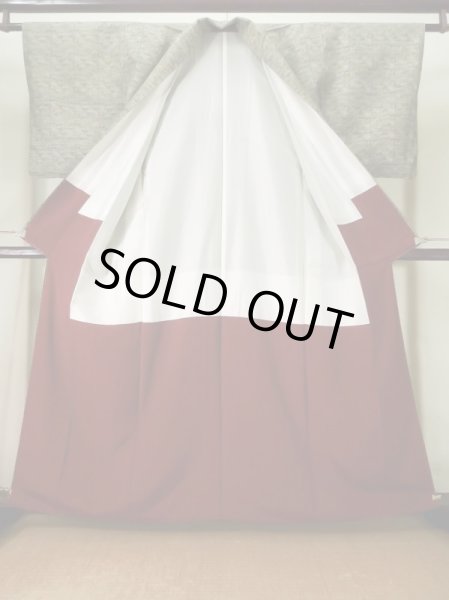 Photo2: L0119P Used Japanese womenSmoky Pale Kahki KOMON dyed / Silk. House,   (Grade A) (2)