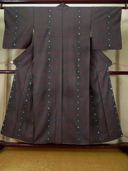 Photo1: L0126C Used Japanese womenSmoky  Black KOMON dyed / Silk. Quadrangle,   (Grade B) (1)