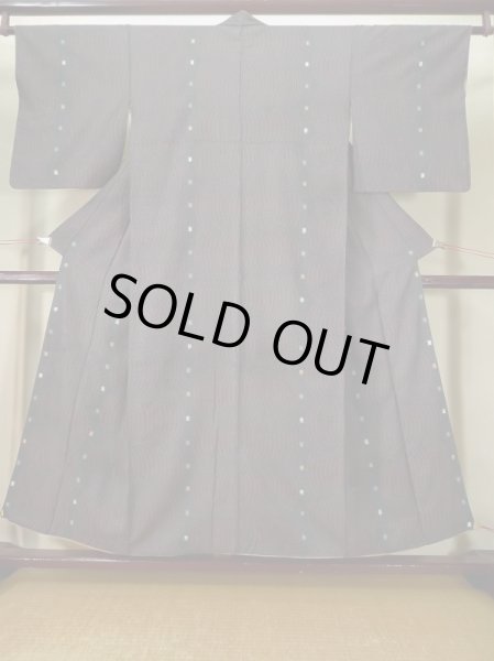 Photo1: L0126C Vintage Japanese women   Black KOMON dyed / Silk. Stripes,   (Grade D) (1)