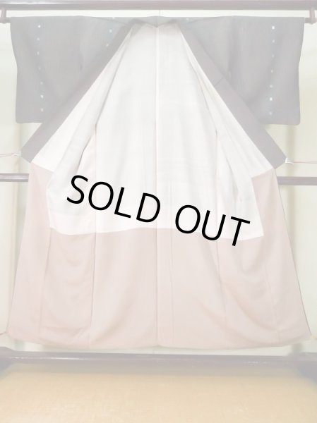 Photo2: L0126C Vintage Japanese women   Black KOMON dyed / Silk. Stripes,   (Grade D) (2)