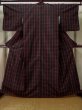 Photo1: L0126N Used Japanese women  Red ORI woven / Silk. Plaid Checks   (Grade B) (1)