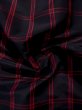 Photo9: L0126N Used Japanese women  Red ORI woven / Silk. Plaid Checks   (Grade B) (9)