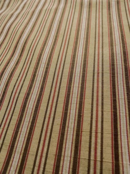Photo7: L0126P Used Japanese womenSmoky Pale Cream ORI woven / Silk. Stripes,   (Grade B) (7)