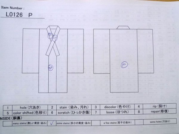 Photo11: L0126P Used Japanese womenSmoky Pale Cream ORI woven / Silk. Stripes,   (Grade B) (11)