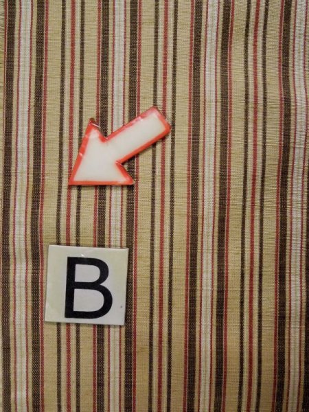 Photo13: L0126P Used Japanese womenSmoky Pale Cream ORI woven / Silk. Stripes,   (Grade B) (13)