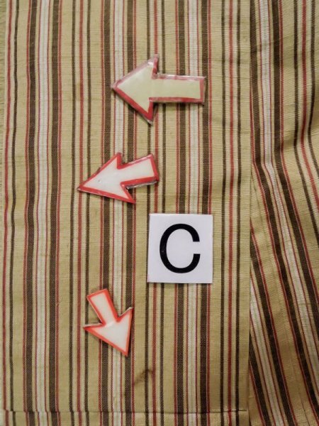 Photo14: L0126P Used Japanese womenSmoky Pale Cream ORI woven / Silk. Stripes,   (Grade B) (14)