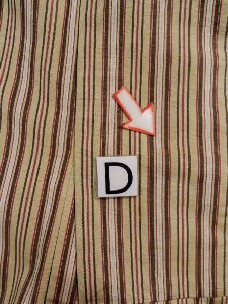 Photo15: L0126P Used Japanese womenSmoky Pale Cream ORI woven / Silk. Stripes,   (Grade B) (15)