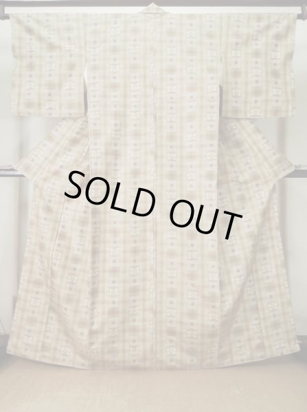 Photo1: L0126T Used Japanese womenPale  Beige ORI woven / Silk. Flower,   (Grade D) (1)