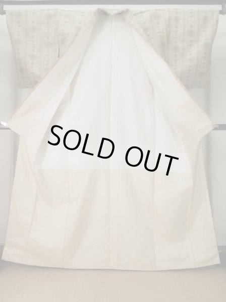 Photo2: L0126T Used Japanese womenPale  Beige ORI woven / Silk. Flower,   (Grade D) (2)