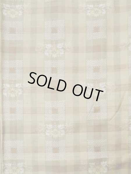 Photo3: L0126T Used Japanese womenPale  Beige ORI woven / Silk. Flower,   (Grade D) (3)