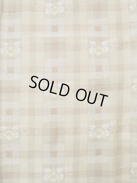 Photo4: L0126T Used Japanese womenPale  Beige ORI woven / Silk. Flower,   (Grade D) (4)