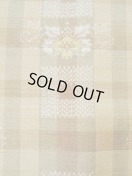 Photo7: L0126T Used Japanese womenPale  Beige ORI woven / Silk. Flower,   (Grade D) (7)