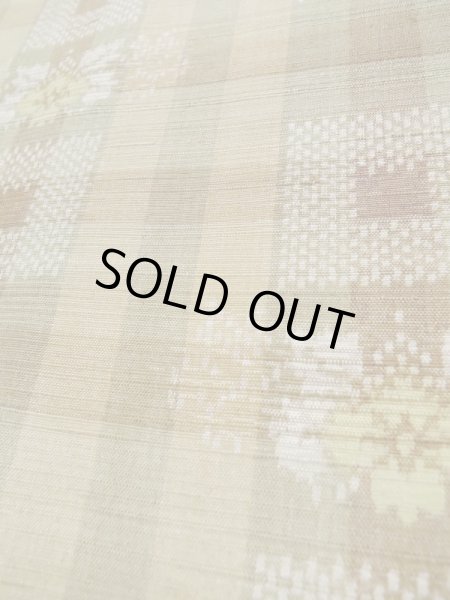 Photo8: L0126T Used Japanese womenPale  Beige ORI woven / Silk. Flower,   (Grade D) (8)