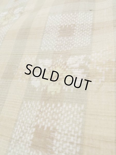 Photo9: L0126T Used Japanese womenPale  Beige ORI woven / Silk. Flower,   (Grade D) (9)