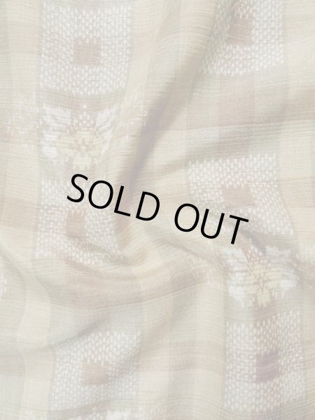 Photo10: L0126T Used Japanese womenPale  Beige ORI woven / Silk. Flower,   (Grade D) (10)
