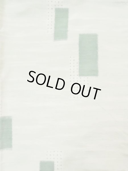 Photo3: L0126V Used Japanese womenSmoky Sharbet Green ORI woven / Silk. Quadrangle,   (Grade C) (3)