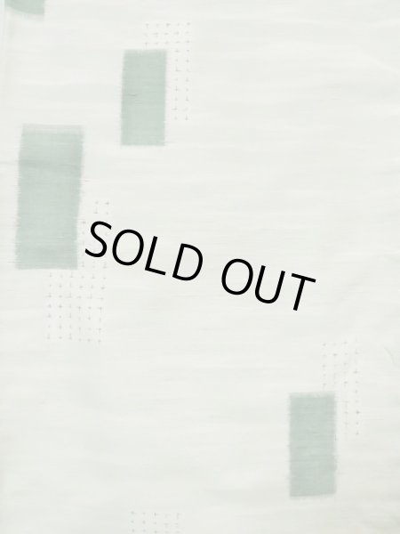 Photo4: L0126V Used Japanese womenSmoky Sharbet Green ORI woven / Silk. Quadrangle,   (Grade C) (4)