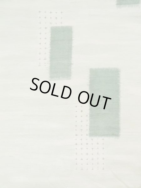 Photo6: L0126V Used Japanese womenSmoky Sharbet Green ORI woven / Silk. Quadrangle,   (Grade C) (6)