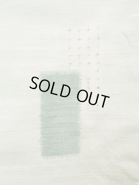 Photo7: L0126V Used Japanese womenSmoky Sharbet Green ORI woven / Silk. Quadrangle,   (Grade C) (7)