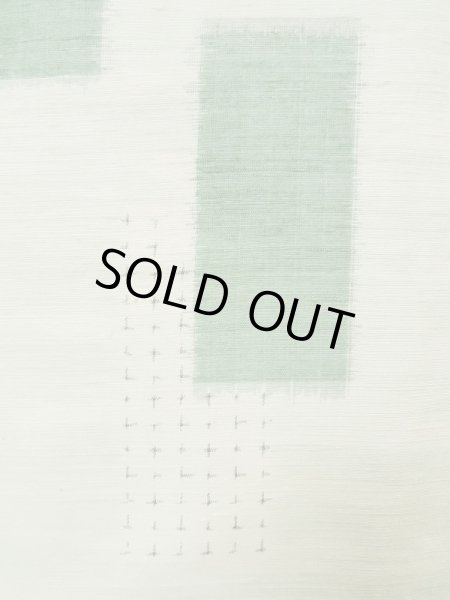 Photo8: L0126V Used Japanese womenSmoky Sharbet Green ORI woven / Silk. Quadrangle,   (Grade C) (8)