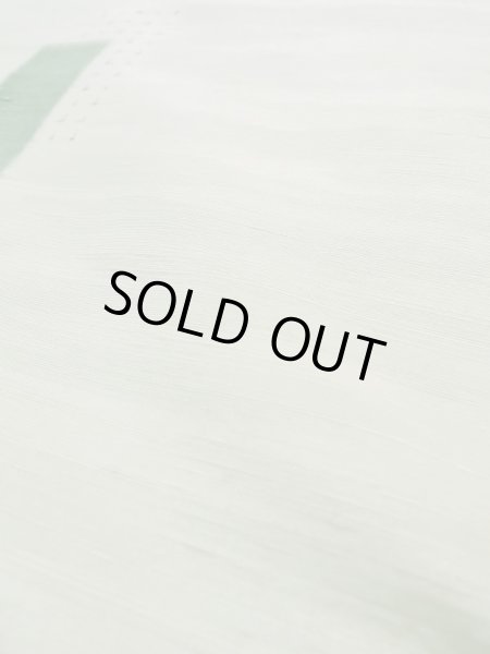 Photo10: L0126V Used Japanese womenSmoky Sharbet Green ORI woven / Silk. Quadrangle,   (Grade C) (10)