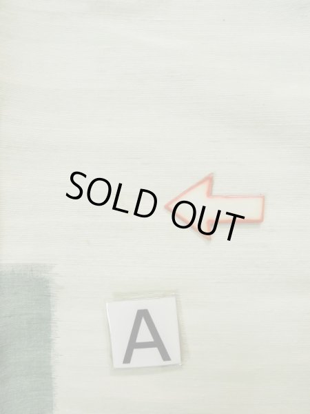 Photo13: L0126V Used Japanese womenSmoky Sharbet Green ORI woven / Silk. Quadrangle,   (Grade C) (13)